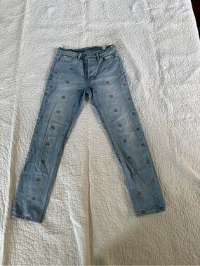 Light Blue Embroidered Boyfriend Jeans - Women